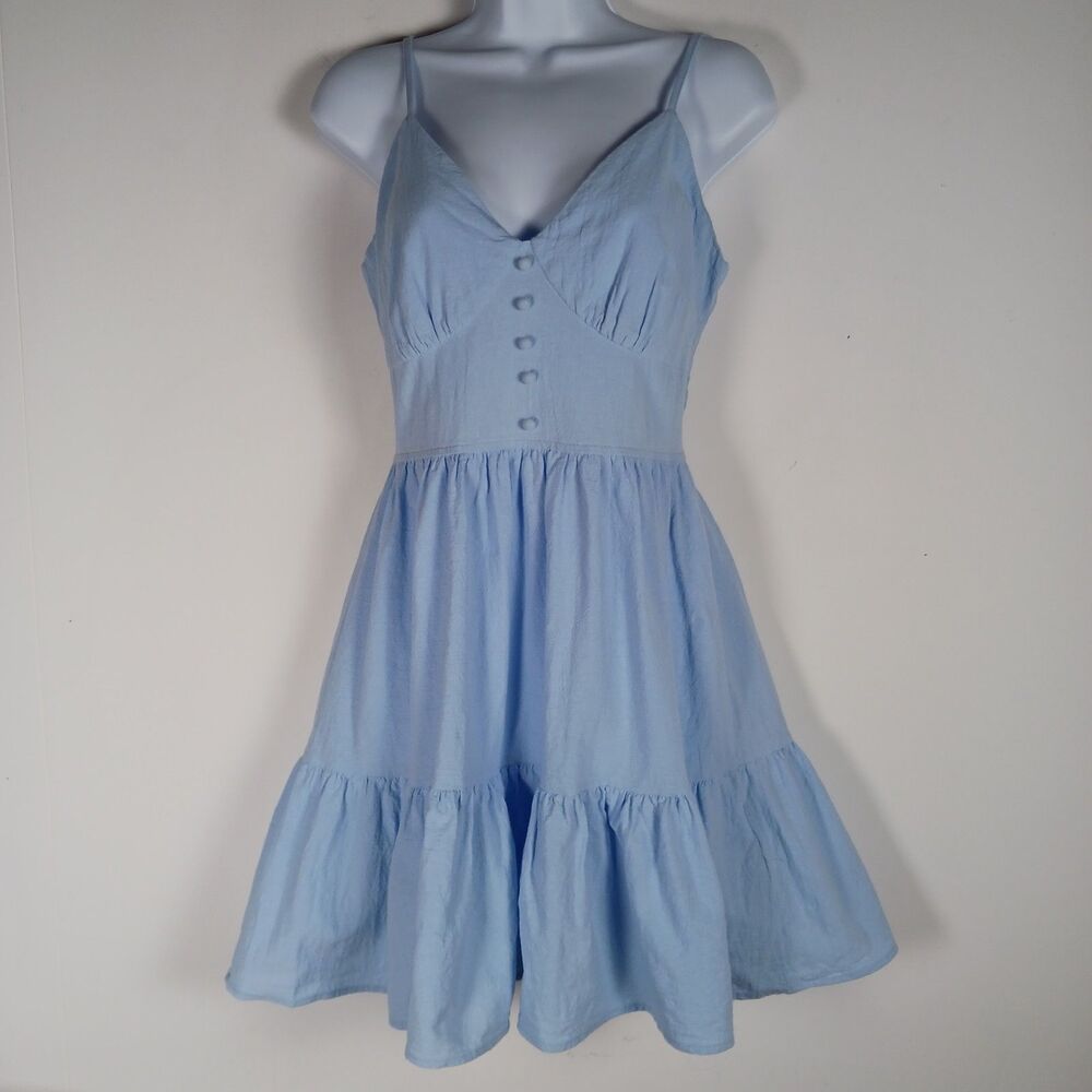 Zaful Dress Women's Size 4 Babydoll Mini Ruffled Light Blue Summer